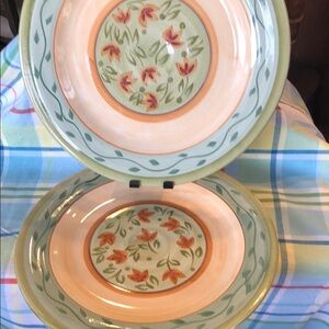 Peach and White Floral Dinnerware Plates with Wide Border 2 total New!!